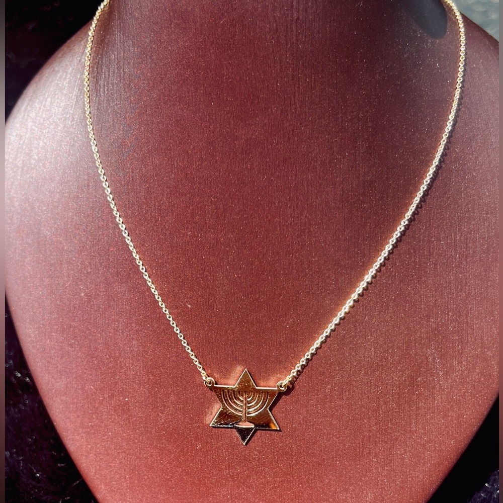 14K Yellow Menorah Star 16" Necklace